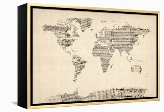 Map of the World Map from Old Sheet Music-Michael Tompsett-Framed Stretched Canvas