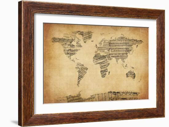 Map of the World Map from Old Sheet Music-Michael Tompsett-Framed Art Print