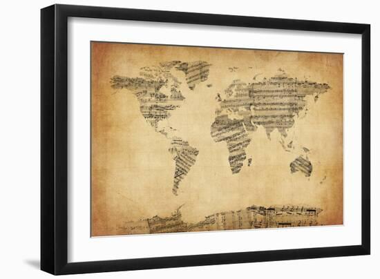 Map of the World Map from Old Sheet Music-Michael Tompsett-Framed Art Print