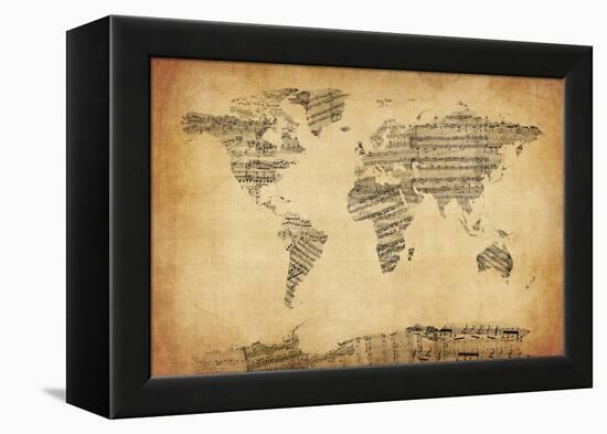 Map of the World Map from Old Sheet Music-Michael Tompsett-Framed Stretched Canvas