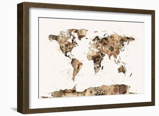 Map of the World Map Sepia Watercolor-Michael Tompsett-Framed Art Print