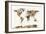 Map of the World Map Sepia Watercolor-Michael Tompsett-Framed Art Print