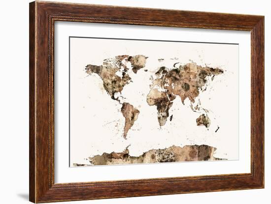 Map of the World Map Sepia Watercolor-Michael Tompsett-Framed Art Print
