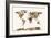 Map of the World Map Sepia Watercolor-Michael Tompsett-Framed Art Print