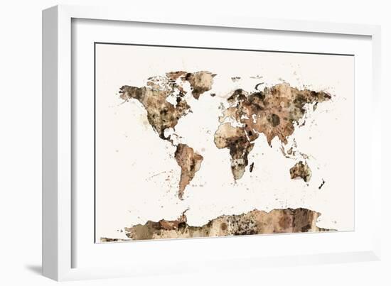 Map of the World Map Sepia Watercolor-Michael Tompsett-Framed Art Print