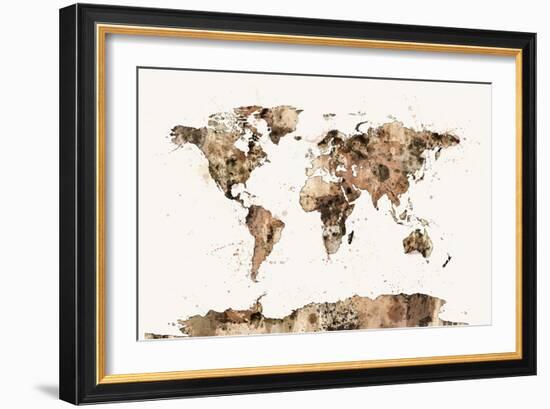Map of the World Map Sepia Watercolor-Michael Tompsett-Framed Art Print