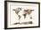 Map of the World Map Sepia Watercolor-Michael Tompsett-Framed Art Print