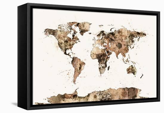 Map of the World Map Sepia Watercolor-Michael Tompsett-Framed Stretched Canvas