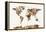 Map of the World Map Sepia Watercolor-Michael Tompsett-Framed Stretched Canvas