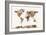 Map of the World Map Sepia Watercolor-Michael Tompsett-Framed Premium Giclee Print