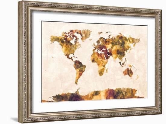 Map of the World Map Watercolor Painting-Michael Tompsett-Framed Art Print