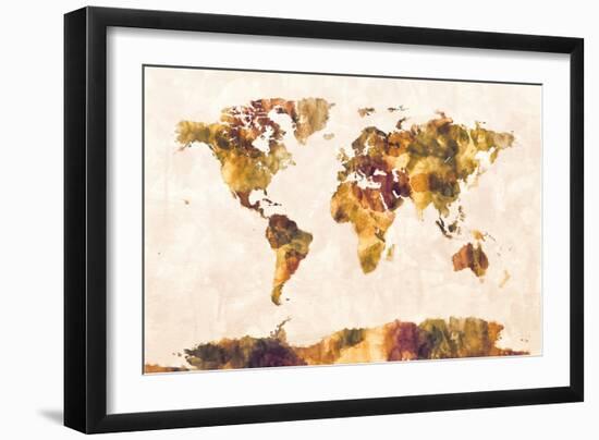 Map of the World Map Watercolor Painting-Michael Tompsett-Framed Art Print