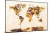 Map of the World Map Watercolor Painting-Michael Tompsett-Mounted Art Print
