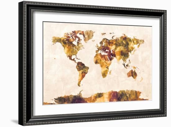 Map of the World Map Watercolor Painting-Michael Tompsett-Framed Art Print