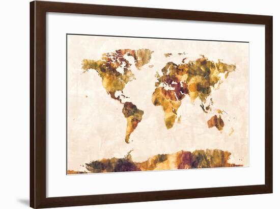 Map of the World Map Watercolor Painting-Michael Tompsett-Framed Art Print