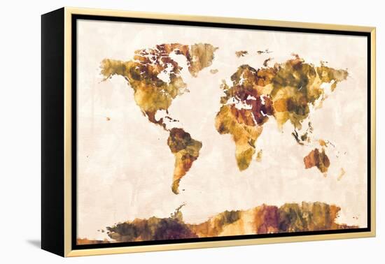 Map of the World Map Watercolor Painting-Michael Tompsett-Framed Stretched Canvas