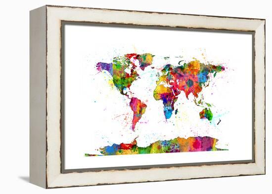 Map of the World Map Watercolor-Michael Tompsett-Framed Stretched Canvas