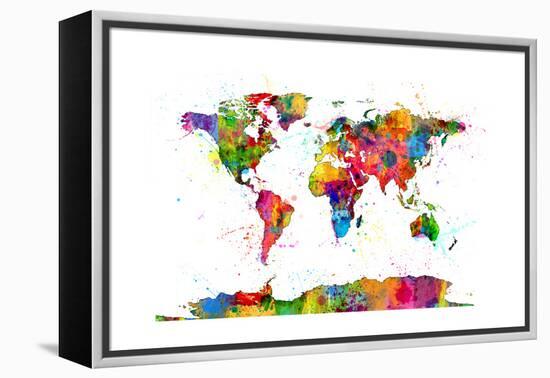 Map of the World Map Watercolor-Michael Tompsett-Framed Stretched Canvas