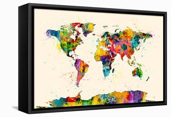 Map of the World Map Watercolor-Michael Tompsett-Framed Stretched Canvas