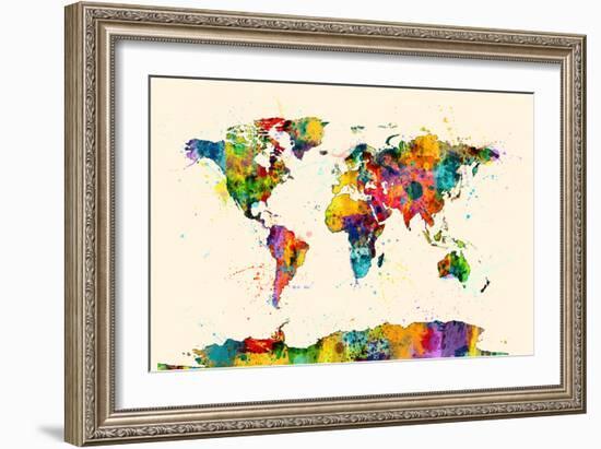 Map of the World Map Watercolor-Michael Tompsett-Framed Art Print