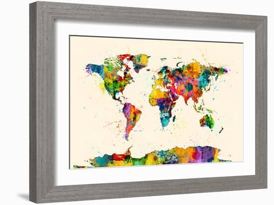 Map of the World Map Watercolor-Michael Tompsett-Framed Art Print