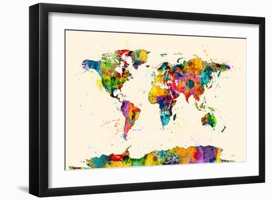 Map of the World Map Watercolor-Michael Tompsett-Framed Art Print