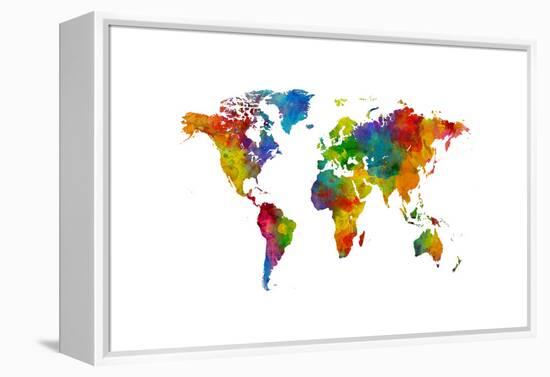 Map of the World Map Watercolor-Michael Tompsett-Framed Stretched Canvas