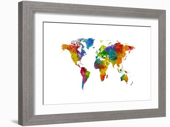 Map of the World Map Watercolor-Michael Tompsett-Framed Art Print