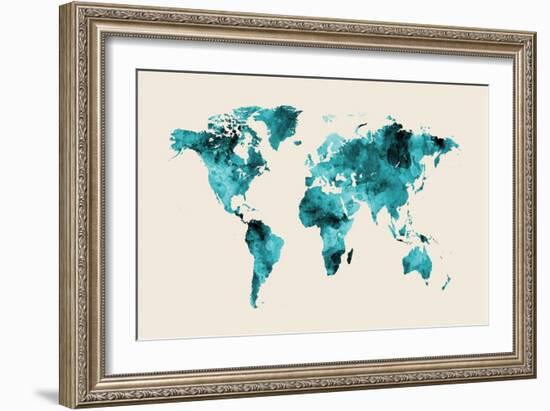 Map of the World Map Watercolor-Michael Tompsett-Framed Art Print