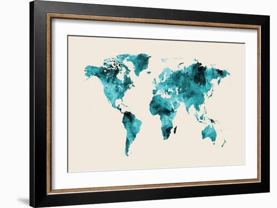 Map of the World Map Watercolor-Michael Tompsett-Framed Art Print