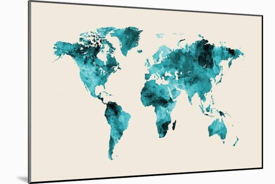 Map of the World Map Watercolor-Michael Tompsett-Mounted Art Print