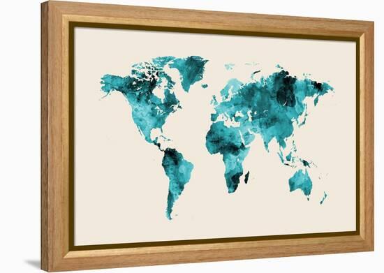 Map of the World Map Watercolor-Michael Tompsett-Framed Stretched Canvas