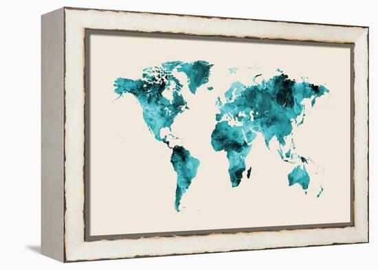 Map of the World Map Watercolor-Michael Tompsett-Framed Stretched Canvas