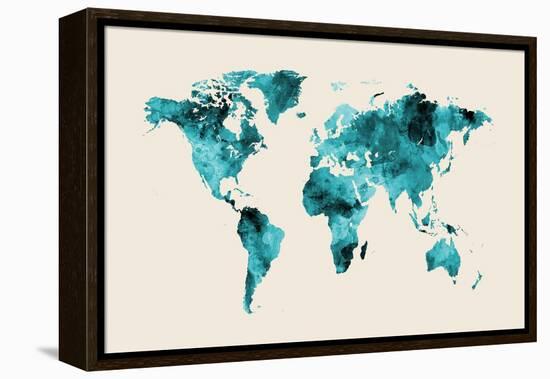 Map of the World Map Watercolor-Michael Tompsett-Framed Stretched Canvas