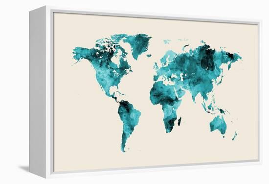 Map of the World Map Watercolor-Michael Tompsett-Framed Stretched Canvas