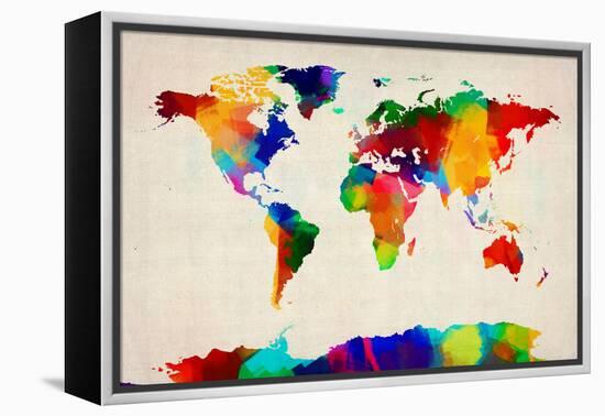 Map of the World Map-Michael Tompsett-Framed Stretched Canvas