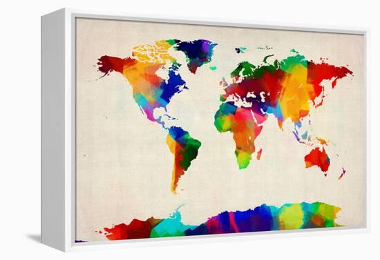 Map of the World Map-Michael Tompsett-Framed Stretched Canvas