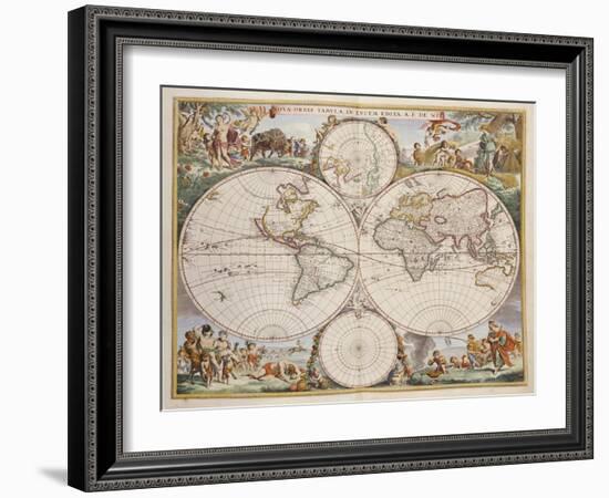 Map Of The World: 'Nova Orbis Tabula in Lucem Edita'. Amsterdam. 1680-Frederick de Wit-Framed Giclee Print