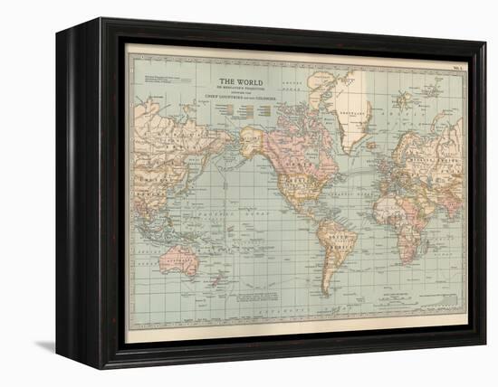 Map of the World on Mercator's Projection, Showing the Chief Countries and their Colonies-Encyclopaedia Britannica-Framed Stretched Canvas