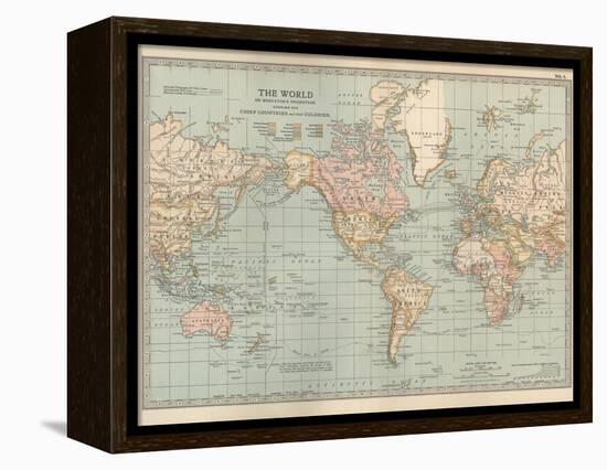 Map of the World on Mercator's Projection, Showing the Chief Countries and their Colonies-Encyclopaedia Britannica-Framed Stretched Canvas