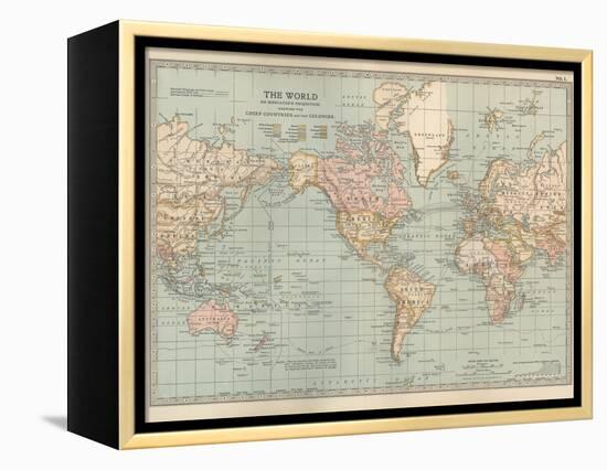 Map of the World on Mercator's Projection, Showing the Chief Countries and their Colonies-Encyclopaedia Britannica-Framed Stretched Canvas