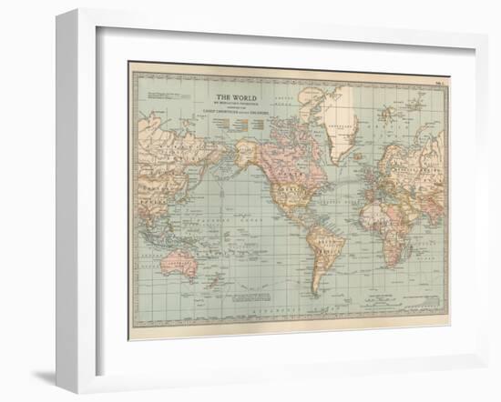 Map of the World on Mercator's Projection, Showing the Chief Countries and their Colonies-Encyclopaedia Britannica-Framed Art Print