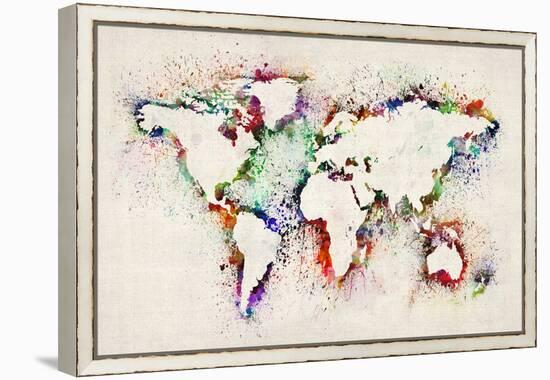 Map of the World Paint Splashes-Michael Tompsett-Framed Stretched Canvas