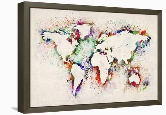 Map of the World Paint Splashes-Michael Tompsett-Framed Stretched Canvas