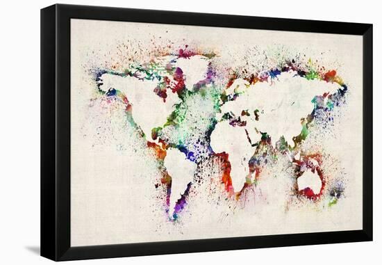 Map of the World Paint Splashes-Michael Tompsett-Framed Stretched Canvas