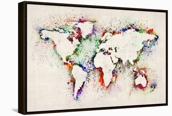 Map of the World Paint Splashes-Michael Tompsett-Framed Stretched Canvas