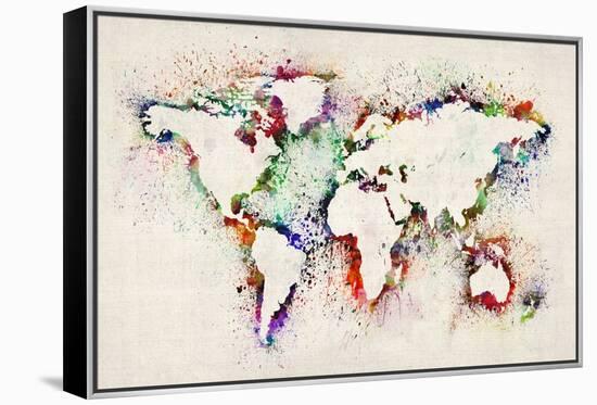 Map of the World Paint Splashes-Michael Tompsett-Framed Stretched Canvas