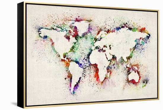 Map of the World Paint Splashes-Michael Tompsett-Framed Stretched Canvas