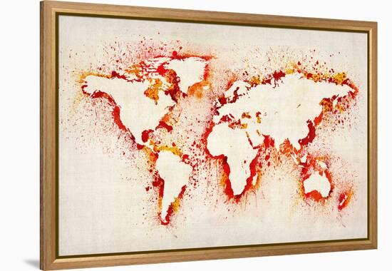 Map of the World Paint Splashes-Michael Tompsett-Framed Stretched Canvas