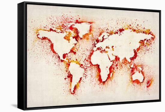 Map of the World Paint Splashes-Michael Tompsett-Framed Stretched Canvas